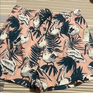 Men  Pelican Print Shorts - Pink and Teal